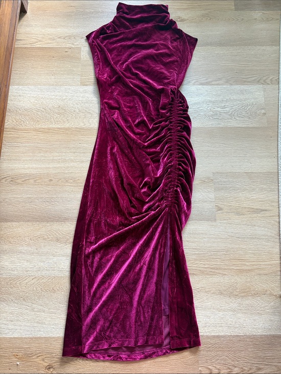 Anthropologie Dresses & Skirts - Anthropologie Wine Velvet Ruched Side-Slit Maxi Dress